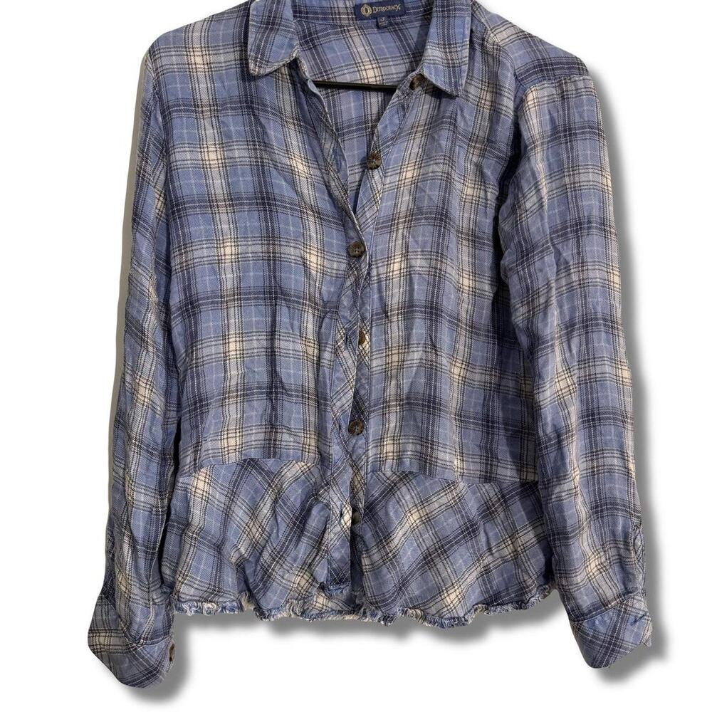 Democracy Shirt Womens S Blue Plaid Lightweight Button Up Long Sleeve Classic